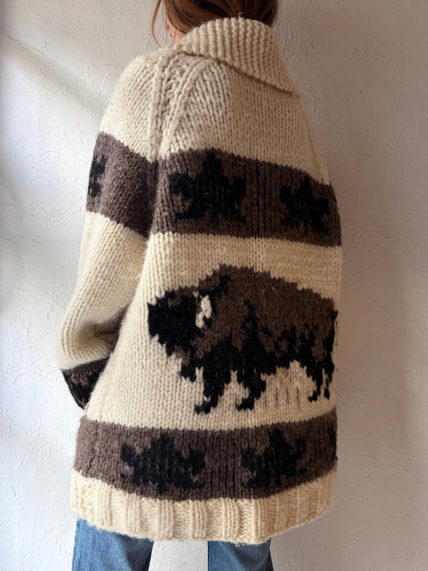 Vintage Hand Knit Wool Bull Sweater / XL