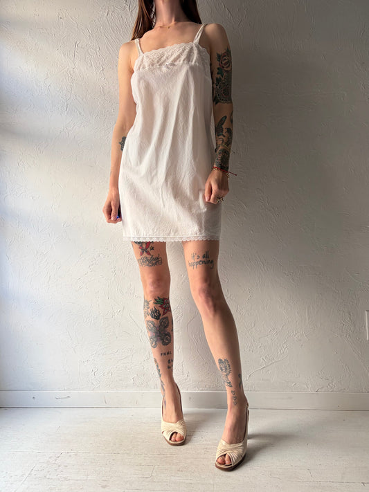 90s 'French Maid' White Cotton Mini Dress / Small