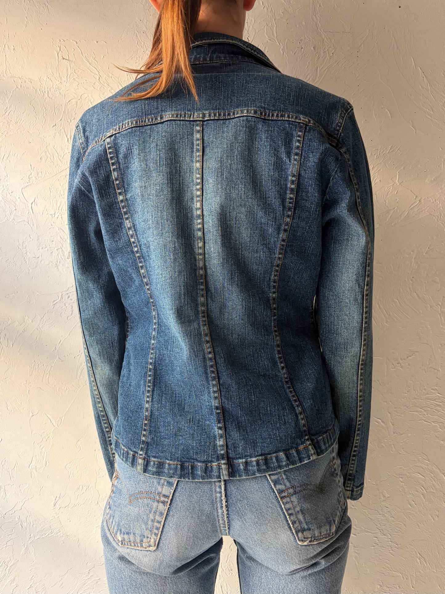 Y2k 'Kali-Girl' Denim Minimalist Blazer / Vintage 2000s Tailored Streetwear Jean Jacket / Medium