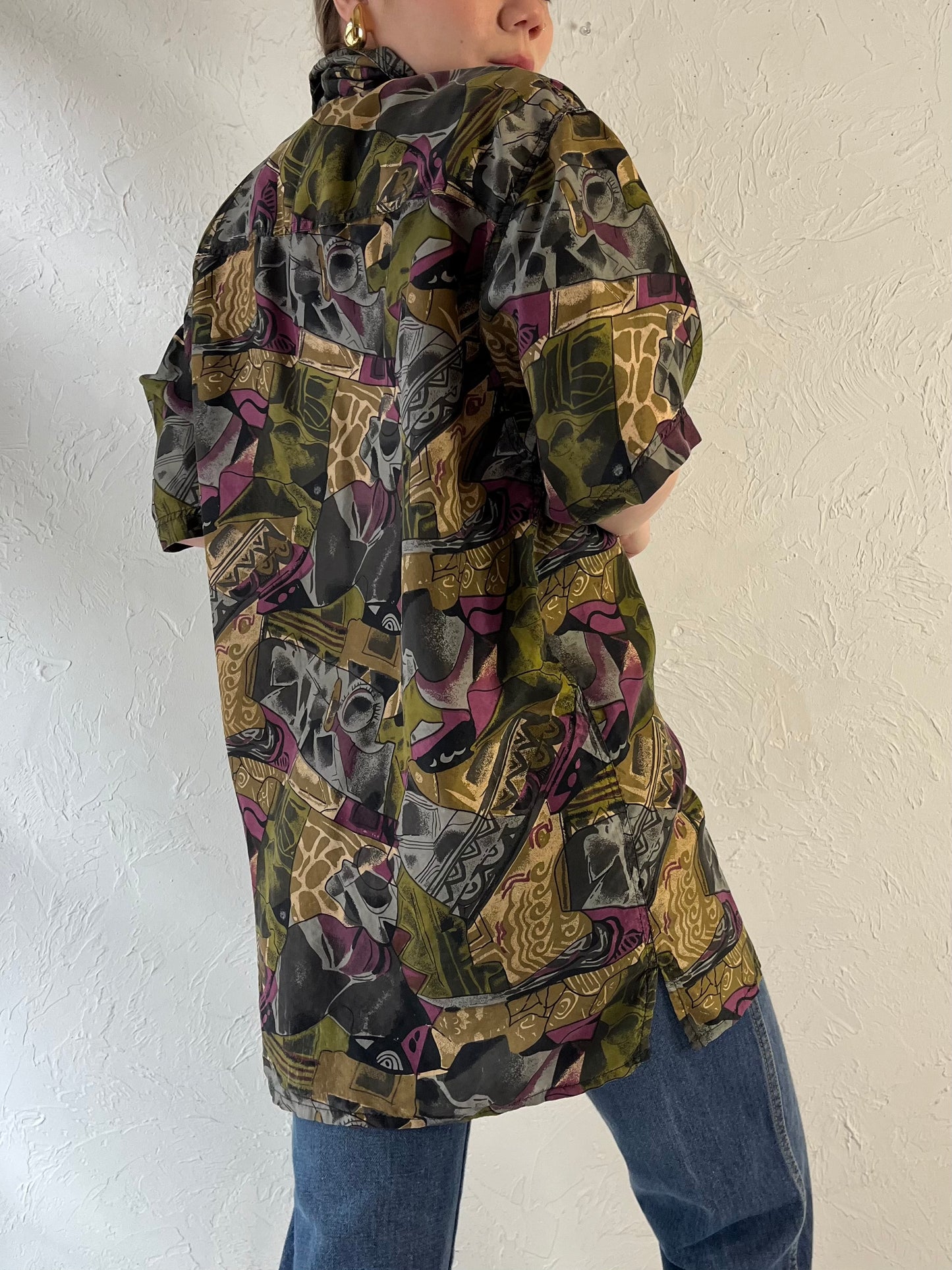 90s ‘Setosa’ Oversized Patterned Silk Blouse / Small