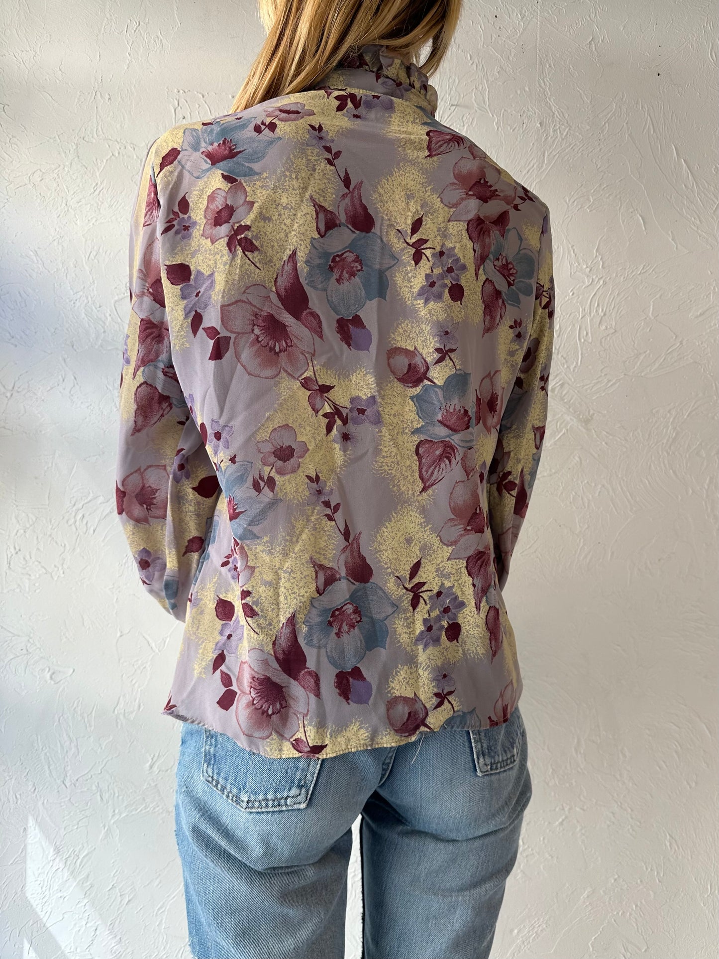70s 'Freedom' Purple Floral Blouse / Large