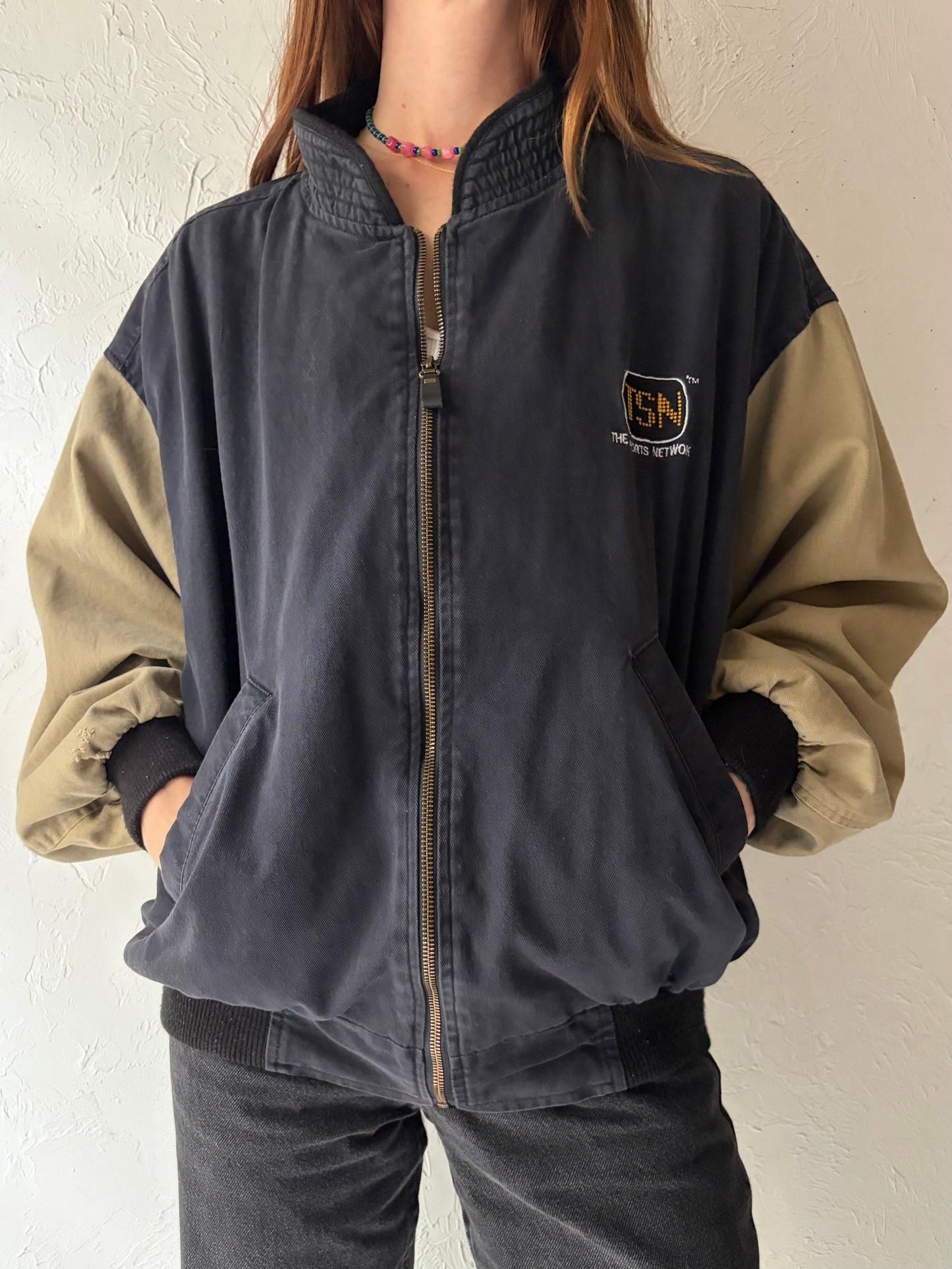 80s 'TSN Sports Network' Two Toned Staff Bomber Jacket / Medium