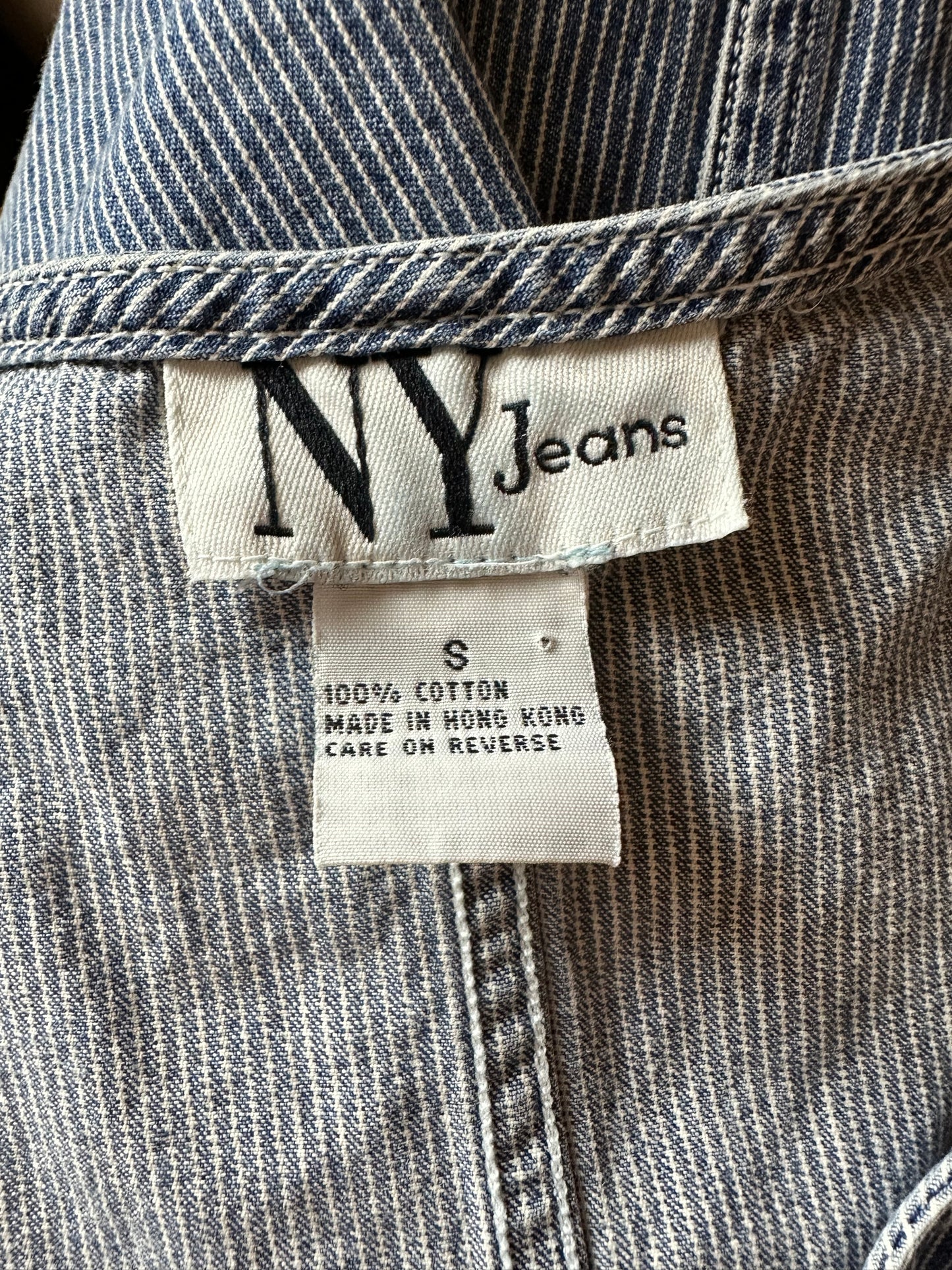 90s 'NY Jeans' Pinstripe Denim Mini Dress / Small