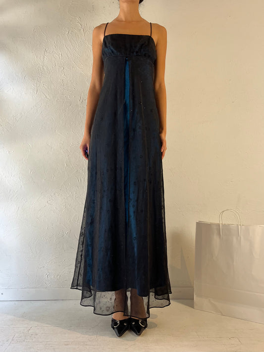 90s 'Morgan & Co' Navy Blue Formal Dress / Small