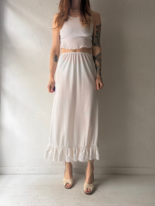 90s 'JC Penny' White Cottagecore Maxi Slip Skirt / Vintage Prairie Core Long Skirt / Small