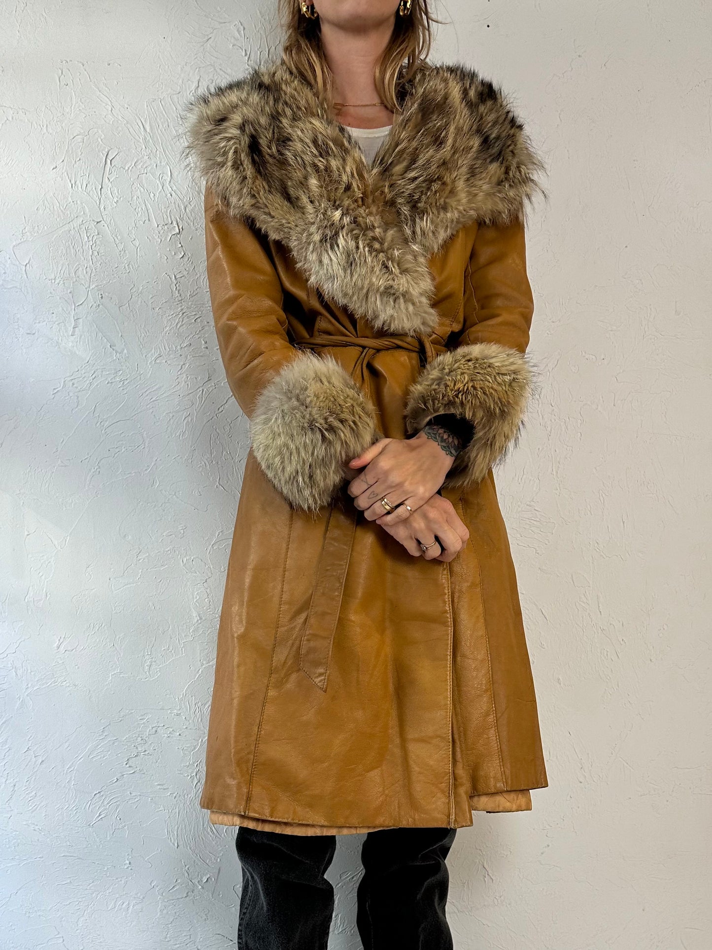 70s 'Hurtiq Furriers' Leather Penny Lane Coat / Small