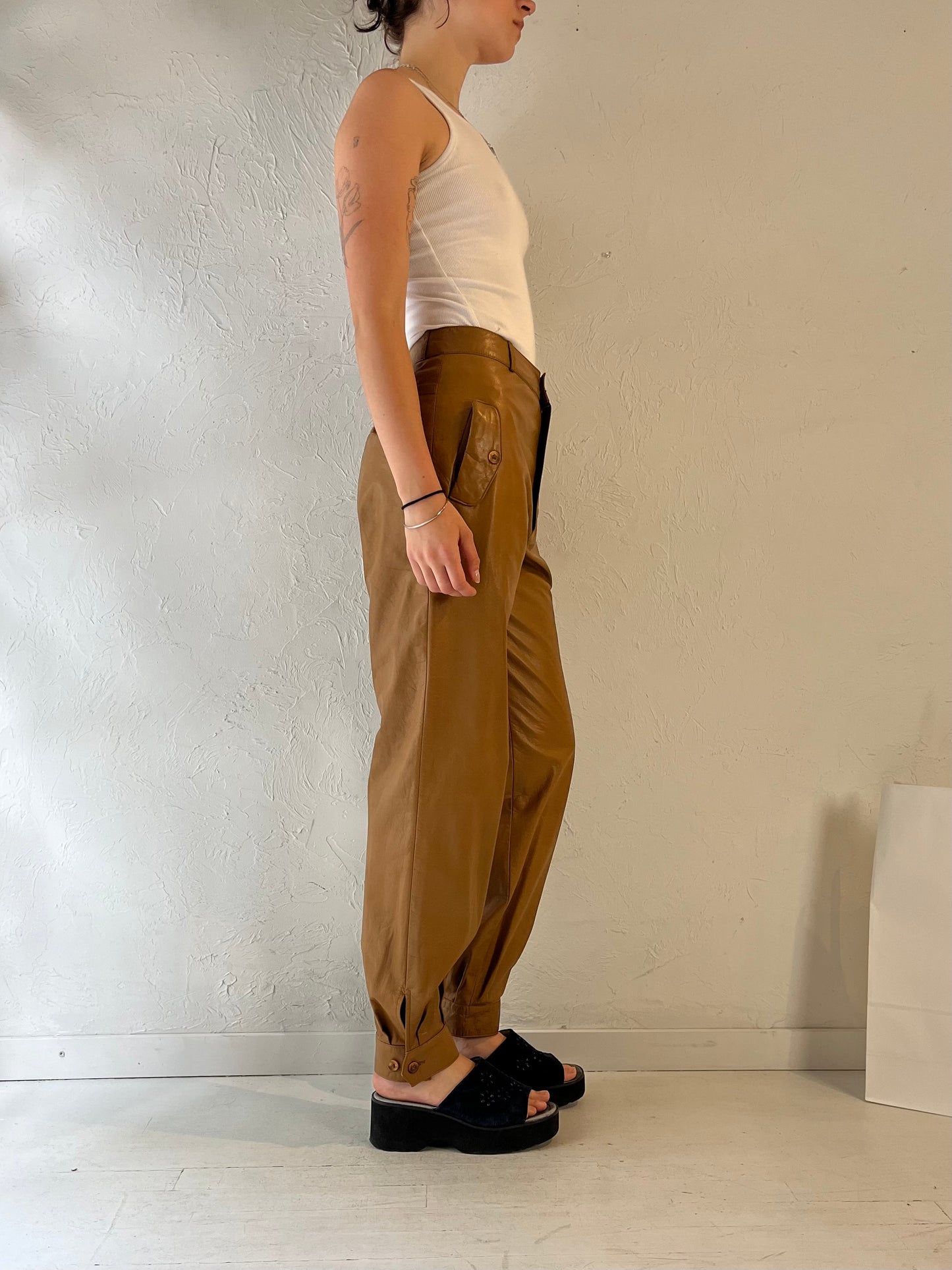 80s 'Carla' Brown Leather Pants / Medium