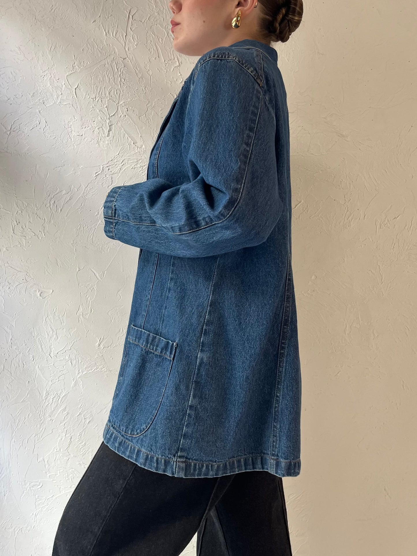 90s 'North Crest' Denim Blazer Jacket / Medium