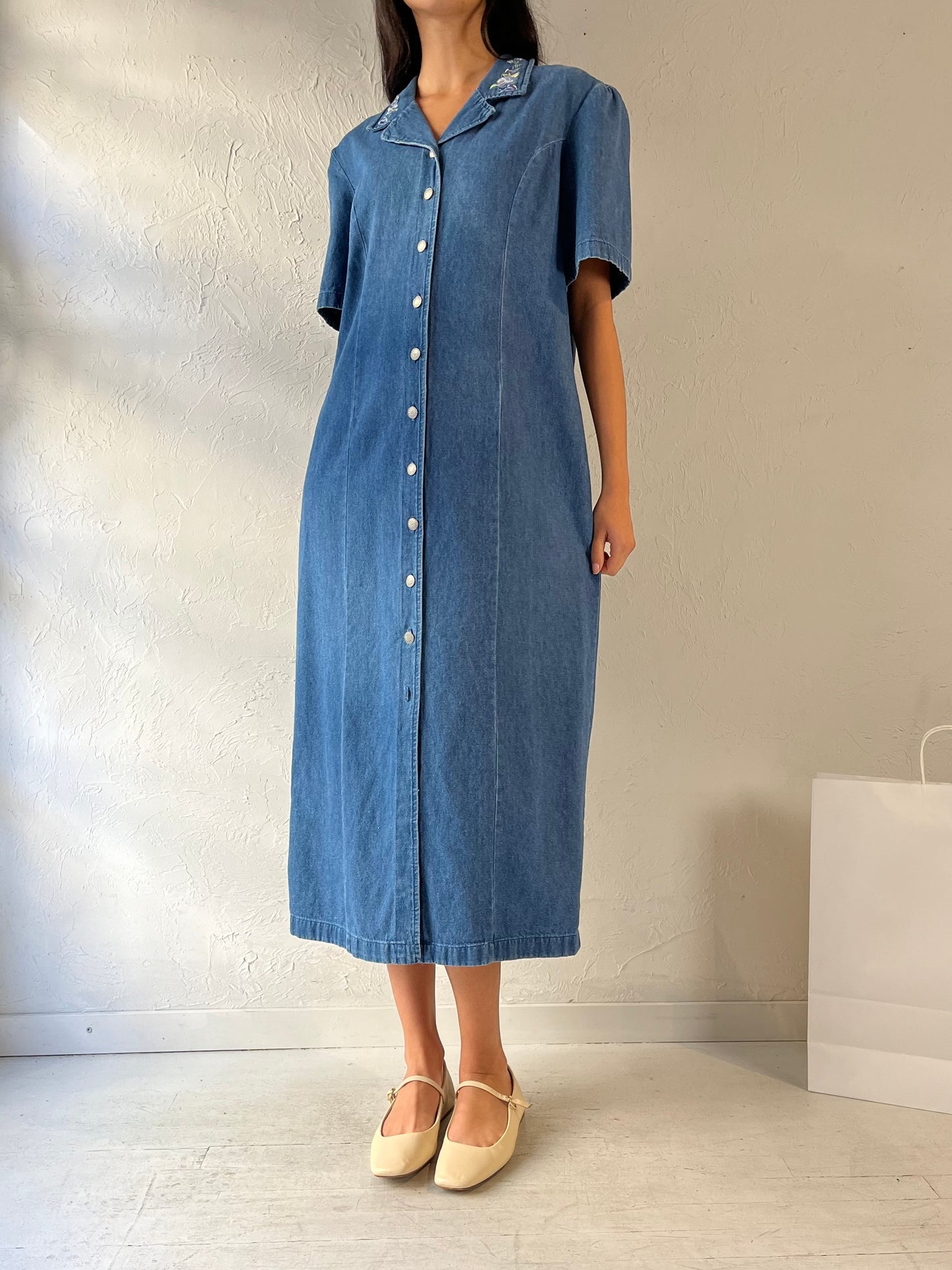 90s ‘Cleo’ Button Up Denim Dress / Large