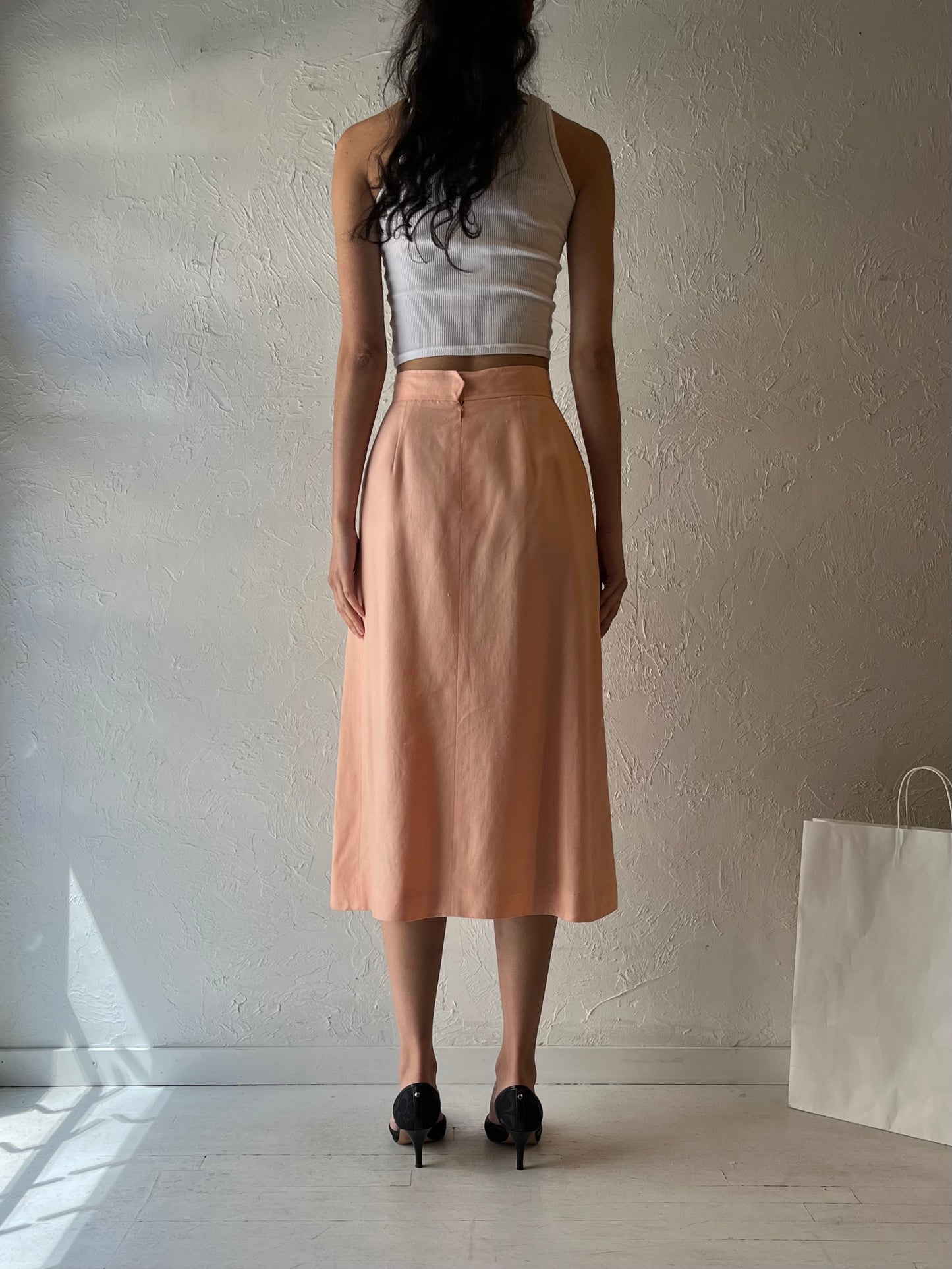 80s ‘Evan PICONE’ Pink Midi Skirt / Union Made / Small