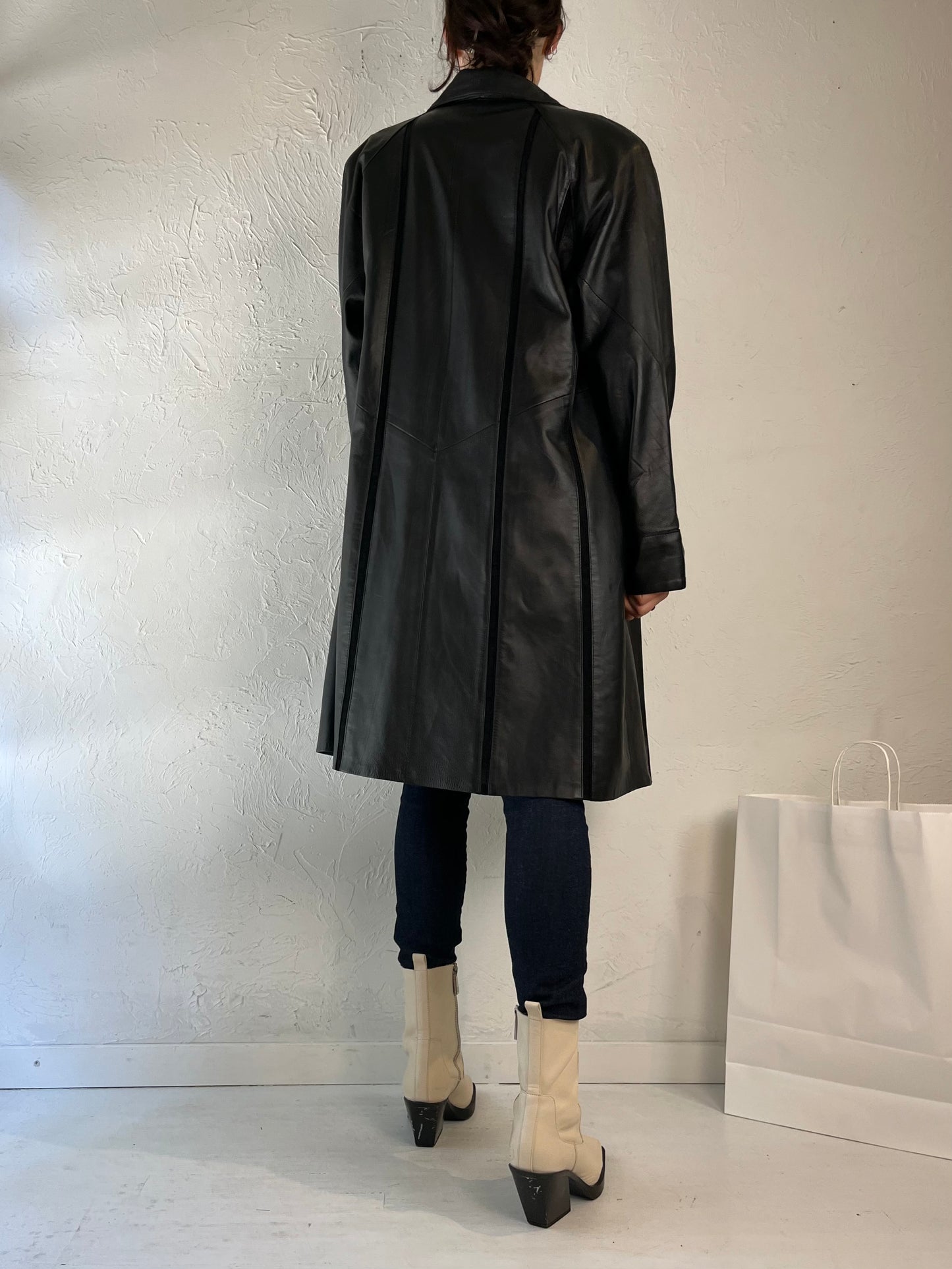 Vintage Soft Black Leather Coat / Medium