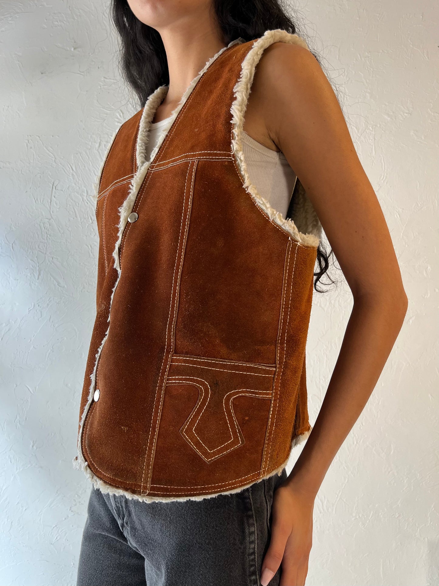 Vintage 'Genuine Leather' Suede Leather Vest / Large