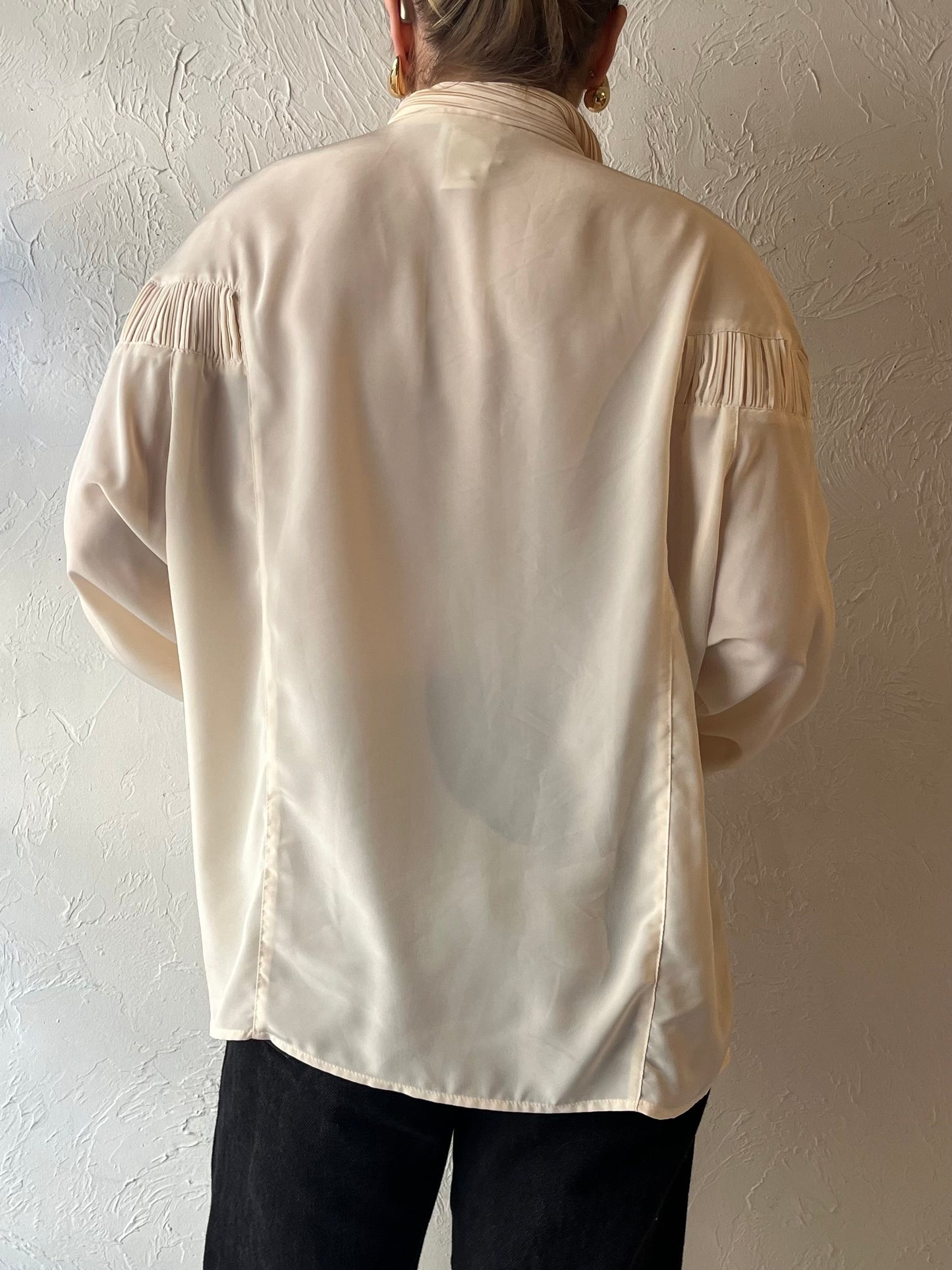 80s ‘Elite’ Cream Button Up Blouse / Large