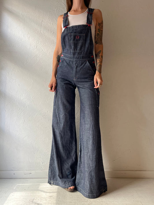 Y2K Dark Wash Denim Utility Grungecore Wide Leg Overalls / Small