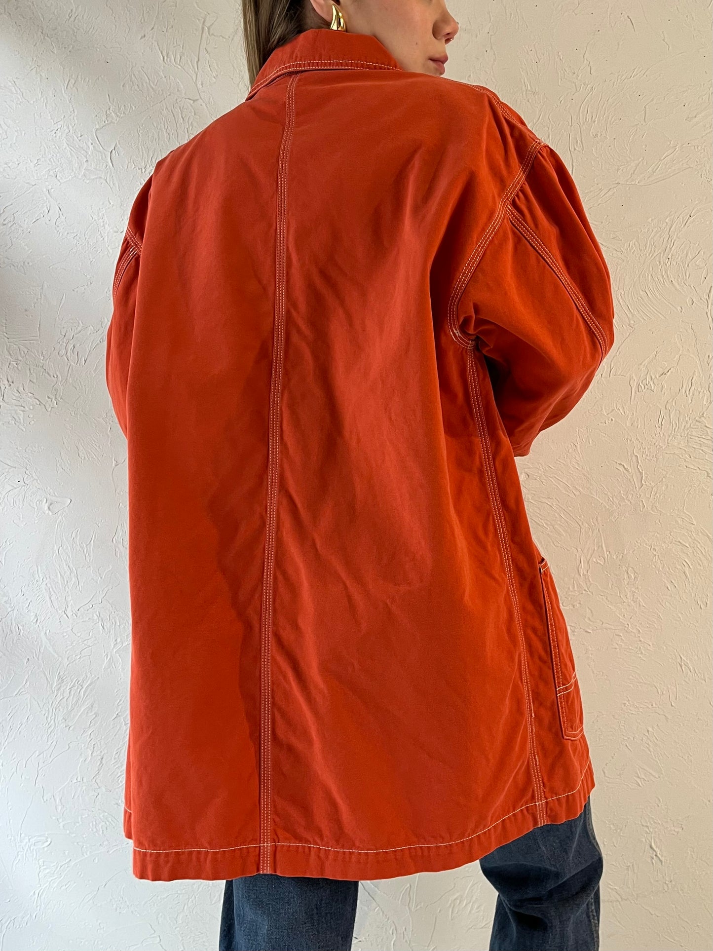 90s ‘Eddie Bauer’ Orange Cotton Chore Jacket / Small