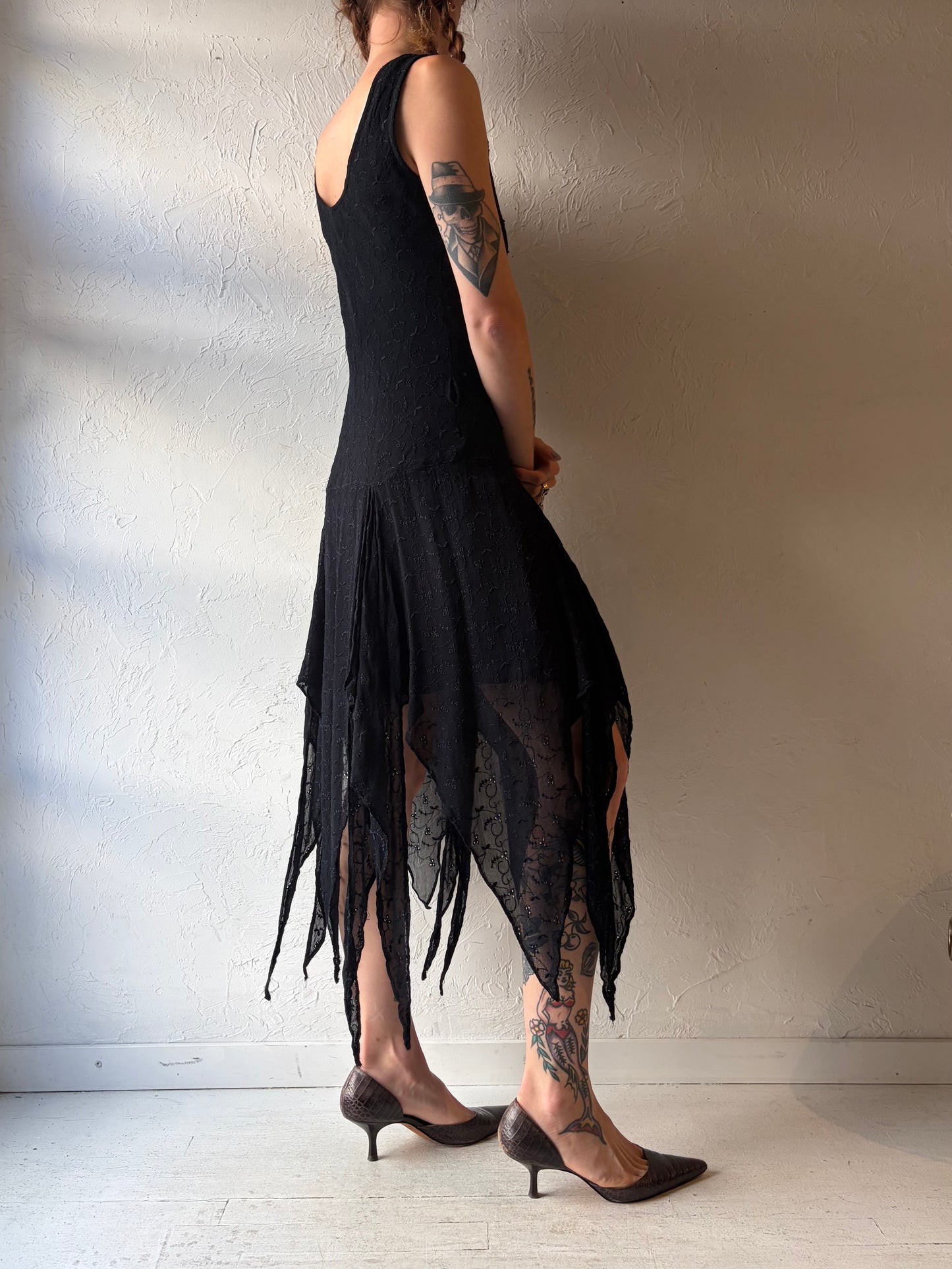 90s 'Majik' Black Fairycore Sequin Dress / Medium