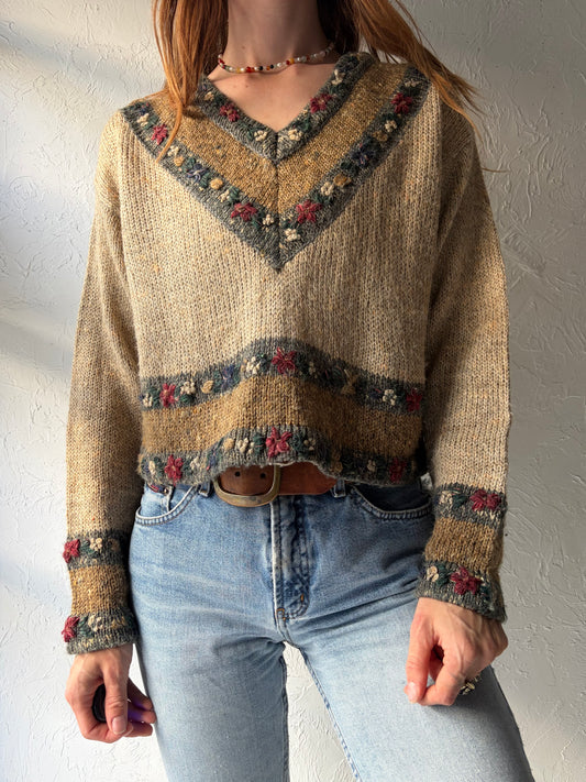Vintage ‘My’ Cropped Floral Sweater / Medium