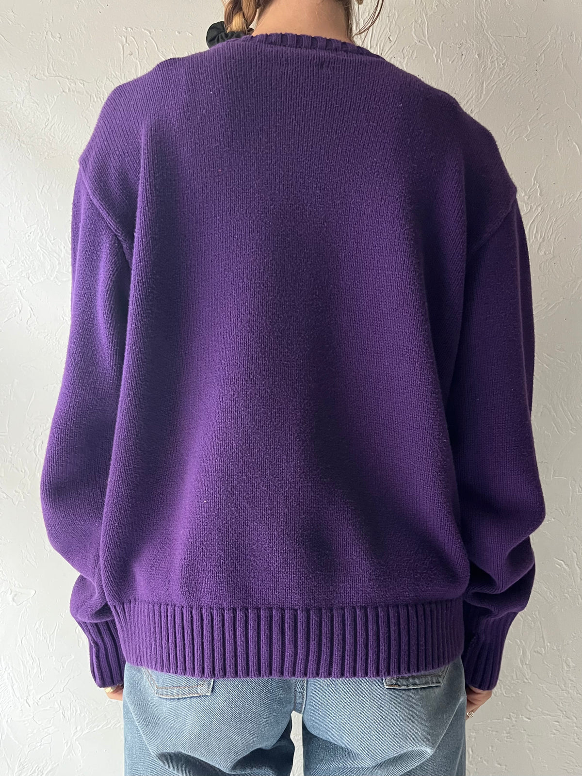 90s 'Ralph Lauren' Purple Cotton Sweater / Large