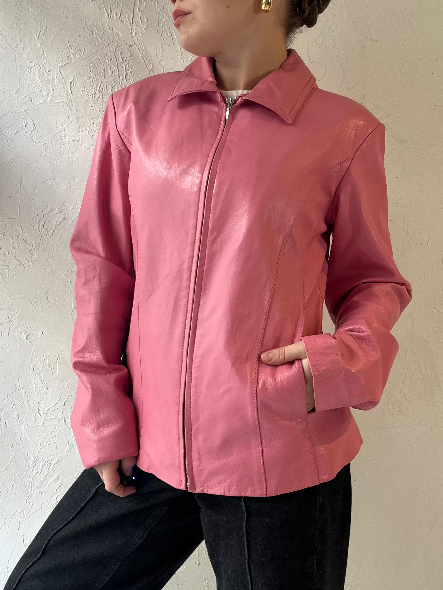 Y2k 'Denver Hayes' Pink Leather Jacket / Medium