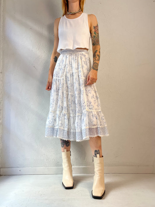 70s 'Gunne Sax' White Peasant Midi Skirt / XS