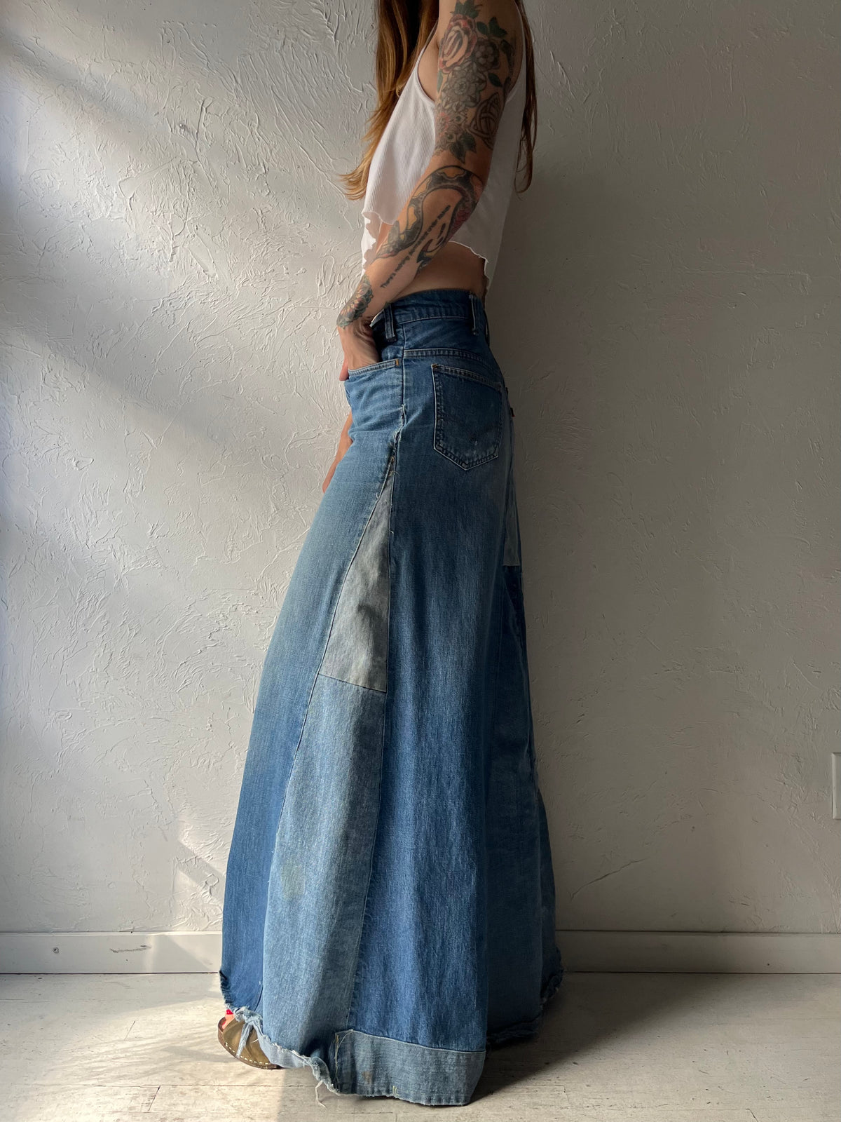 Vintage 'Levis' Patchwork Denim Maxi Skirt / Small