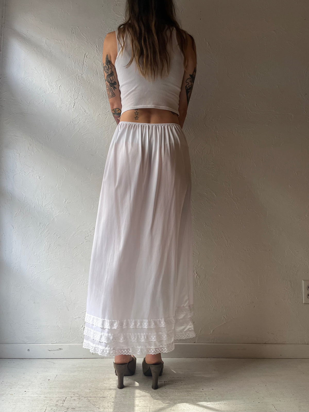 90s 'Image' White Nylon Slip Maxi Skirt / Small