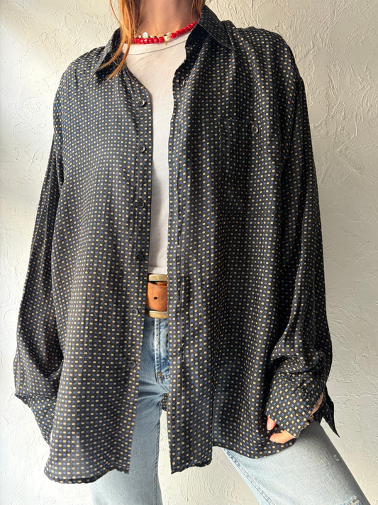 Y2k 'Bruno' Retro Patterned Silk Button Up Dress Shirt / XL