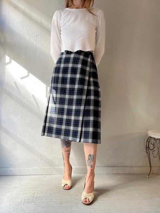 90s 'Pendleton' Plaid Wool Midi Wrap Skirt / Small