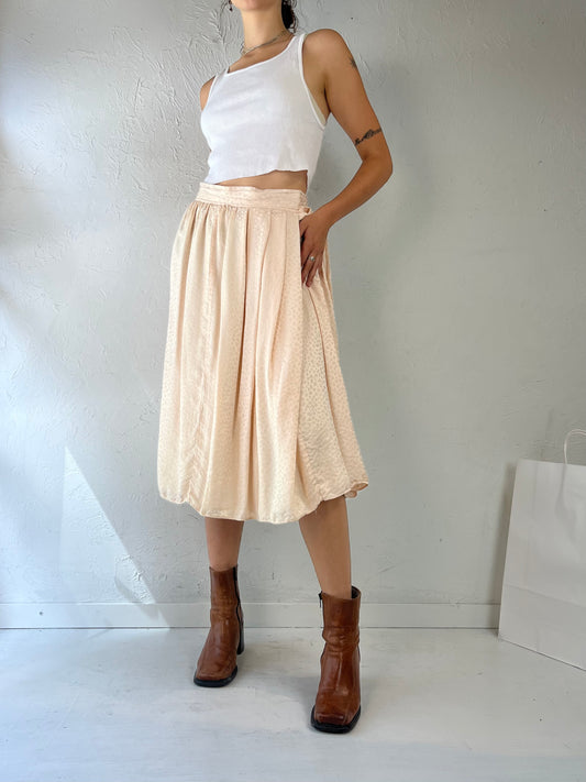 Vintage Pale Pink Embossed Silk Midi Skirt / Small