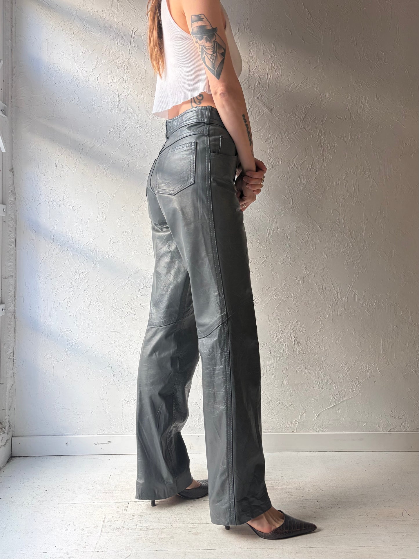 80s 'Boutique Of Leathers' Vintage Gray Leather Pants / 27