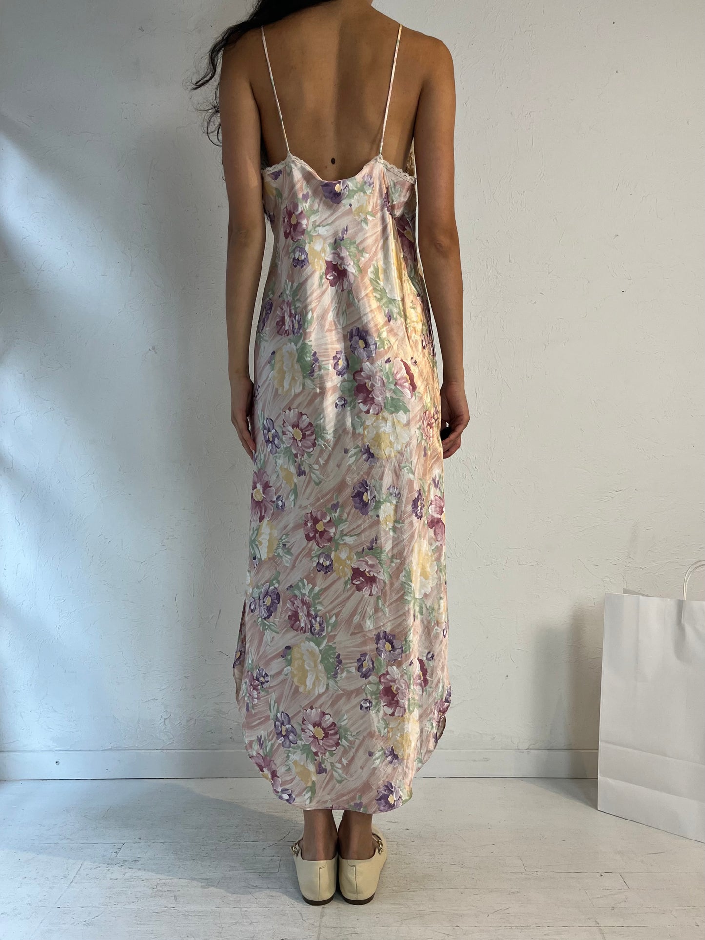 90s 'California Dynasty' Floral Slip Dress / Medium