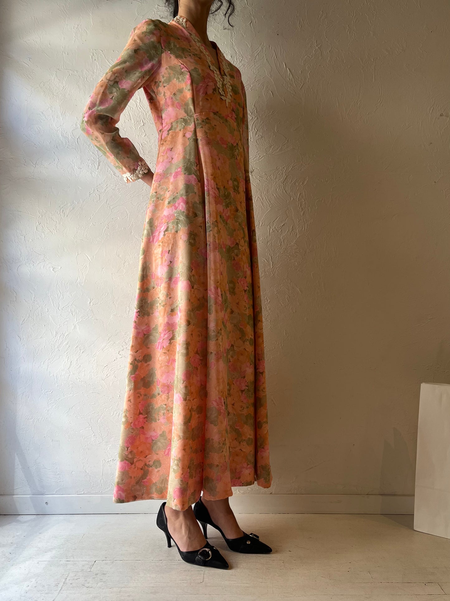 Vintage Handmade Floral Print Long Maxi Dress / Small
