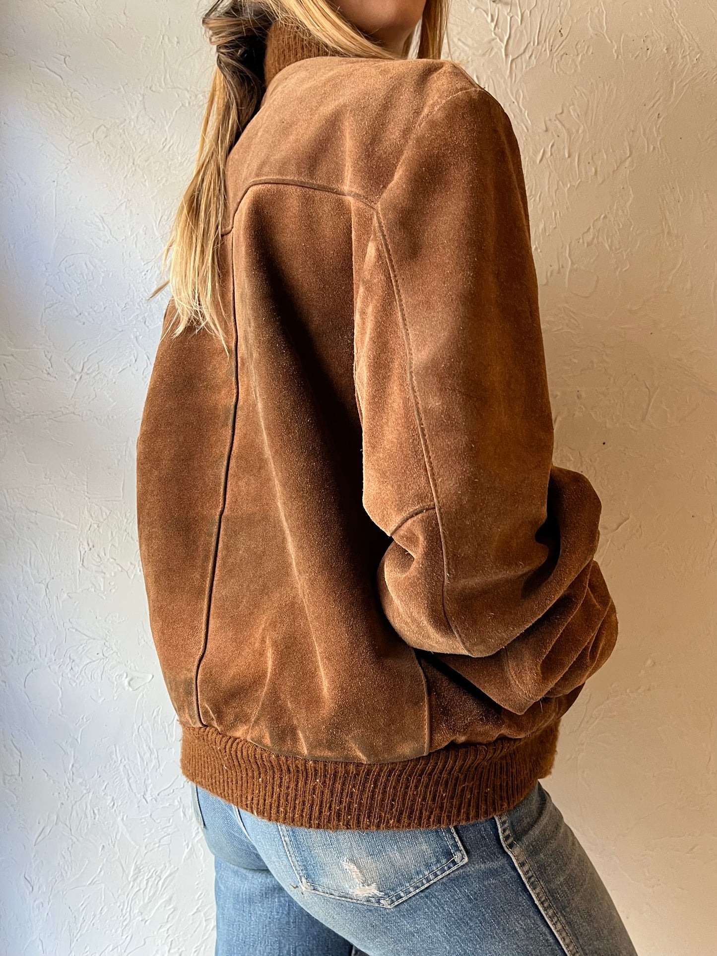 80s ‘Genuine Leather’ Brown Suede Leather Bomber / Medium