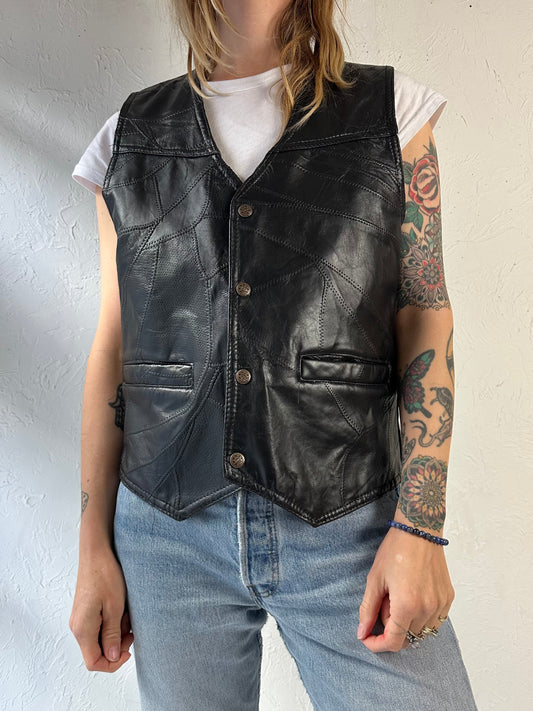 90s ‘American Unique’ Black Leather Patchwork Vest / Small