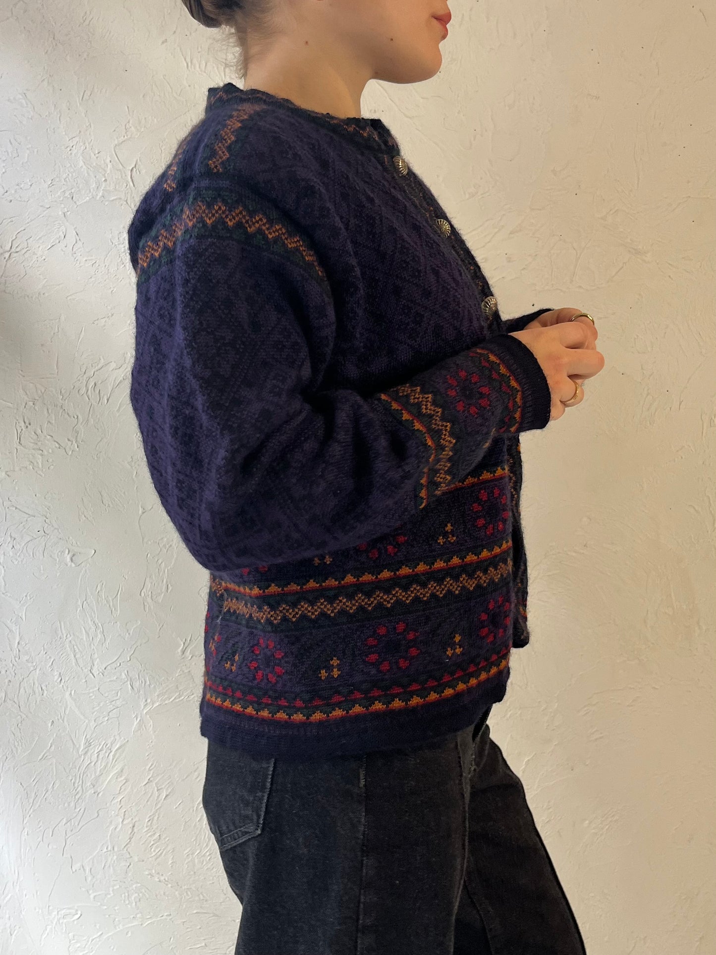 Vintage 'Dale of Norway' Purple Knit Wool Cardigan Sweater / Small