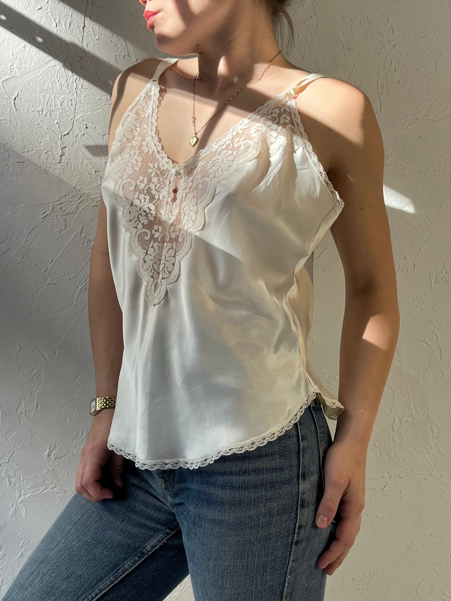 70s White Union Made Lacey Tank Top / Medium