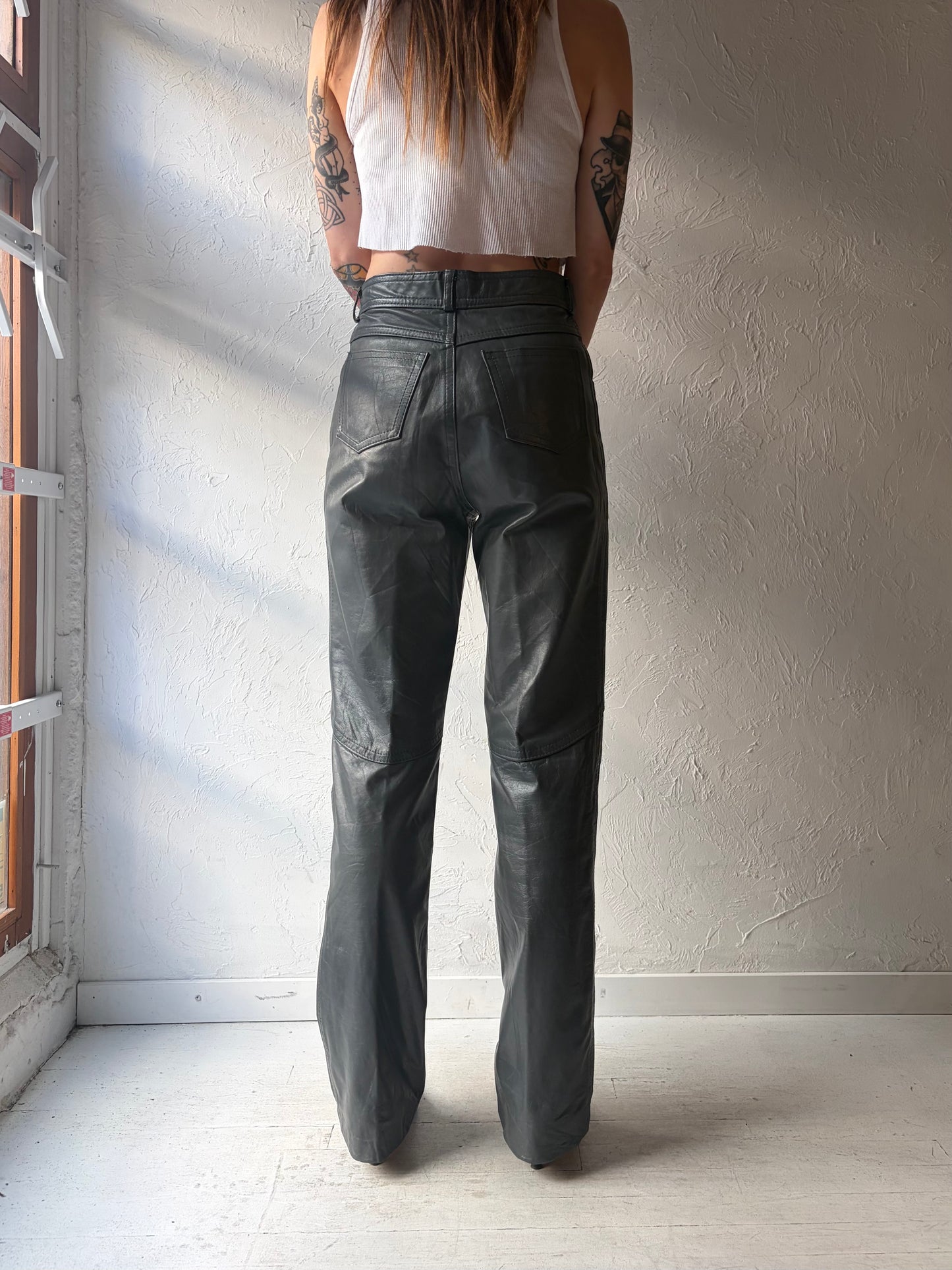 80s 'Boutique Of Leathers' Vintage Gray Leather Pants / 27