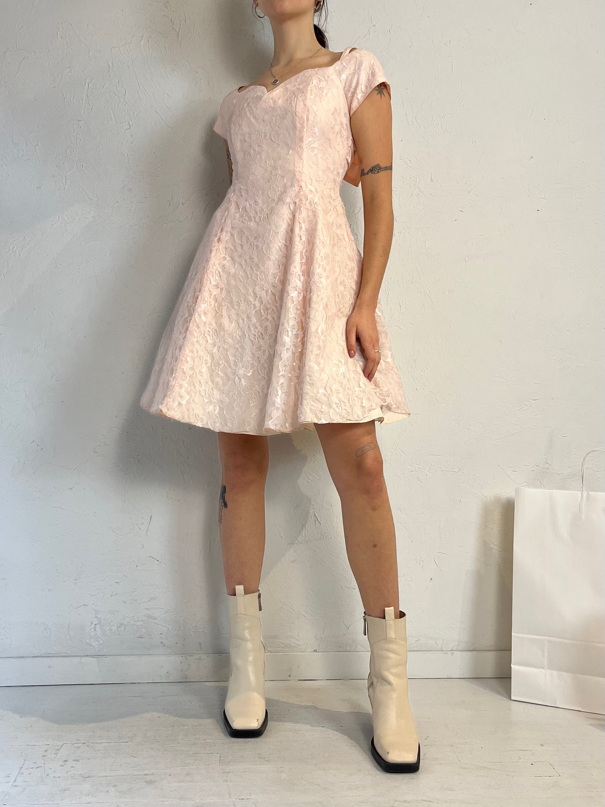 90s 'Steppin Out' Pink Lace Mini Dress / Small 90s 'Steppin Out' Pink Lace Mini Dress / Small