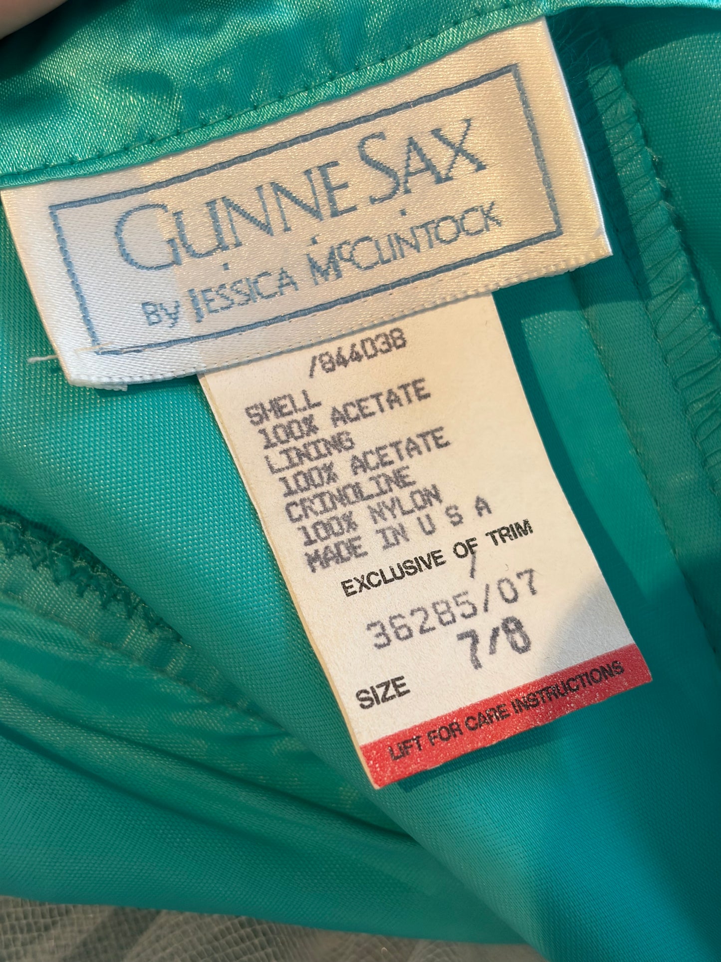 80s ‘Gunne Sax’ Green Asymmetrical Hem Formal Strapless Prom Dress / Small - Medium