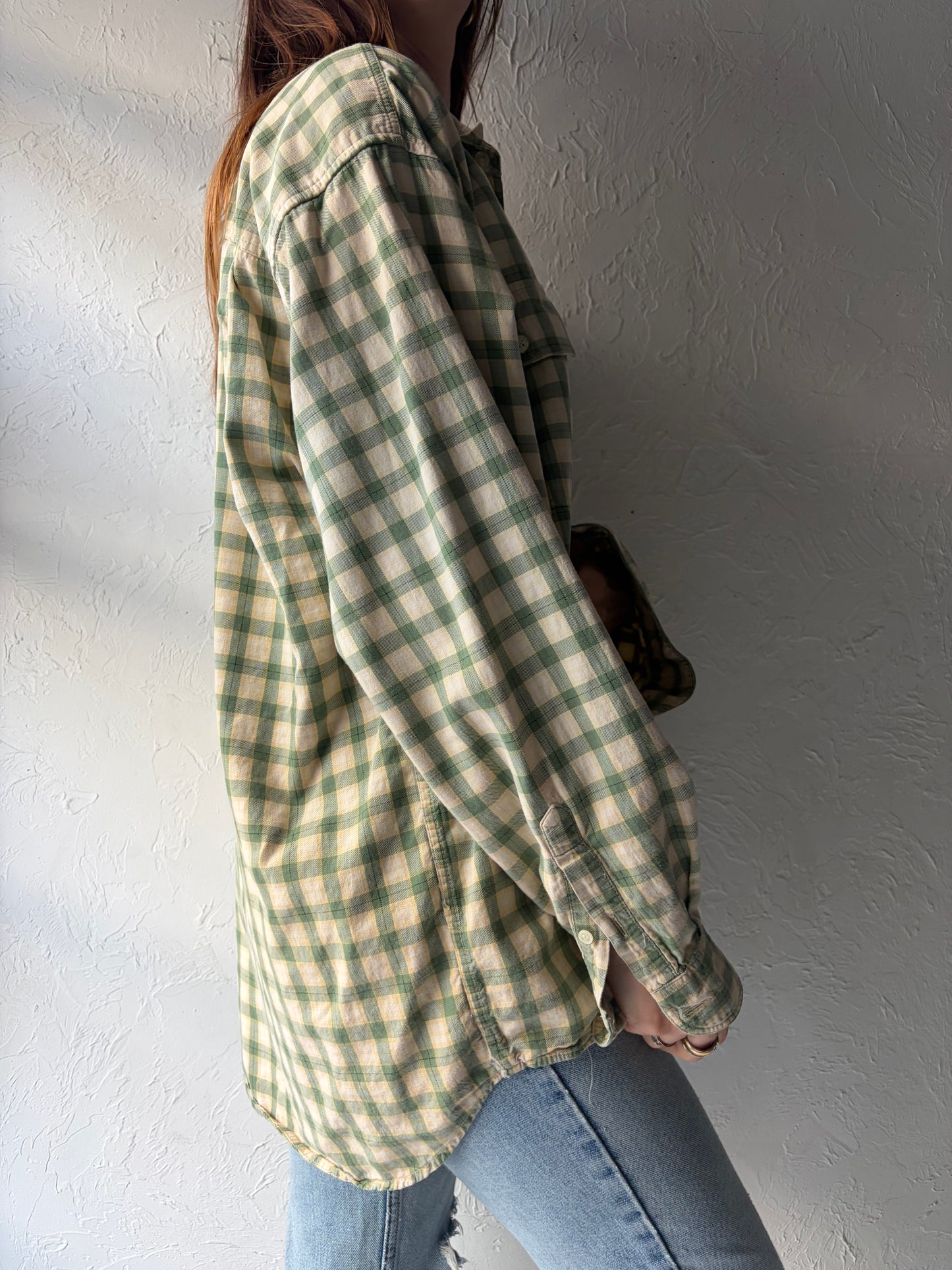 Y2k 'Gap' Green Plaid Preppy Normcore Academia Button Up Shirt / Large