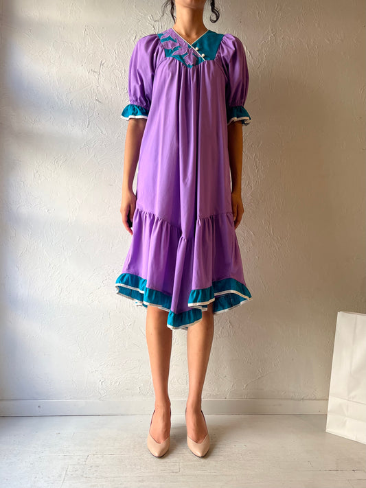 80s 'Carol Bennet' Purple Two Tone Dress / Small