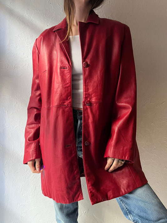Y2k 'Danier' Red Leather Minimalist Retro Grunge Statement Jacket / Large