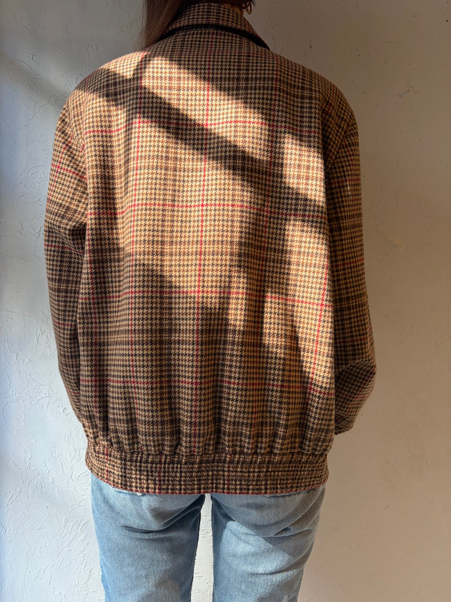 90s 'Tan Jay' Knit Bomber Jacket / Small