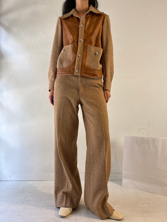 70s 'Oggi' Beiege Knit Matching Pants Jacket Set / Medium