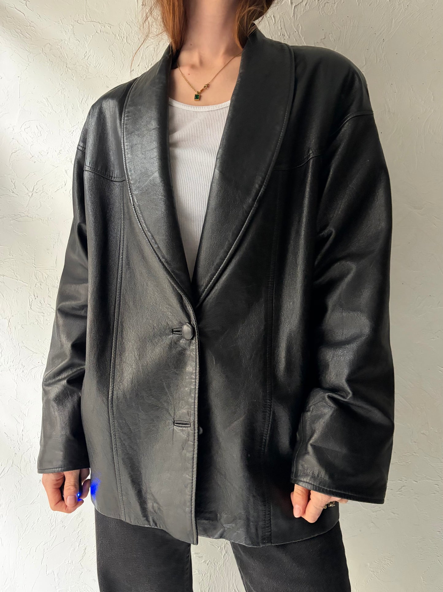 80s' Ronnie De Vinci' Black Minimalist Leather Jacket / Medium