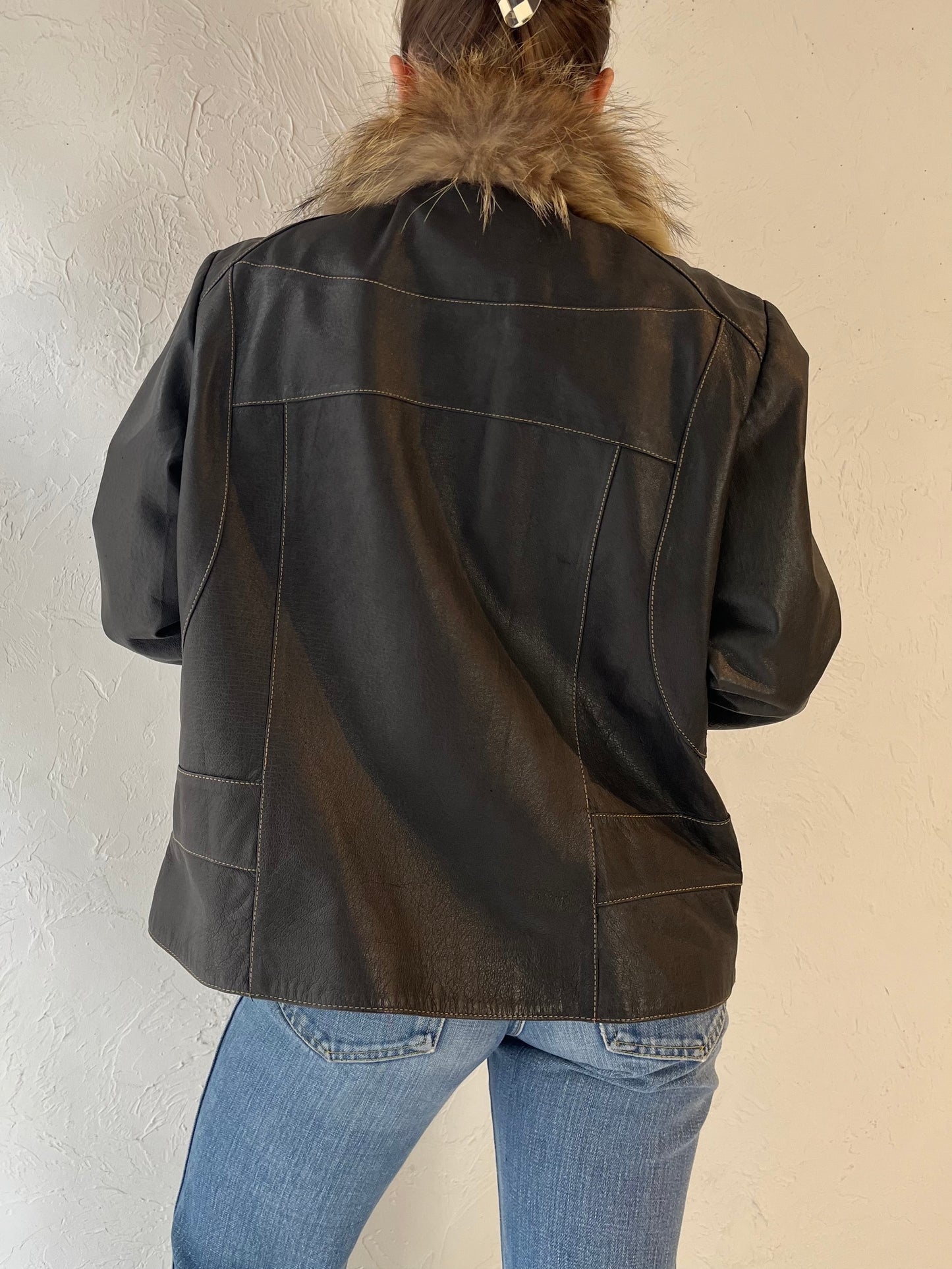 Y2k 'Ana' Black Leather Jacket / Large