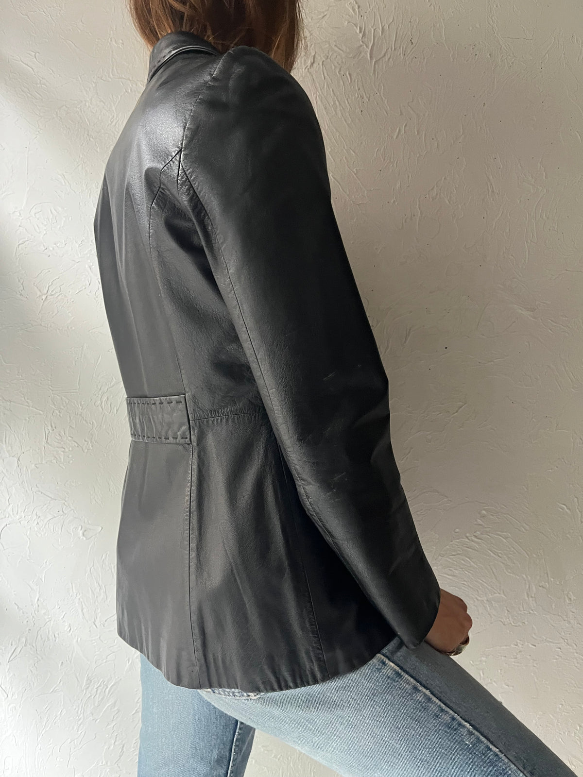 90s 'Danier' Black Minimalist Leather Jacket / Small