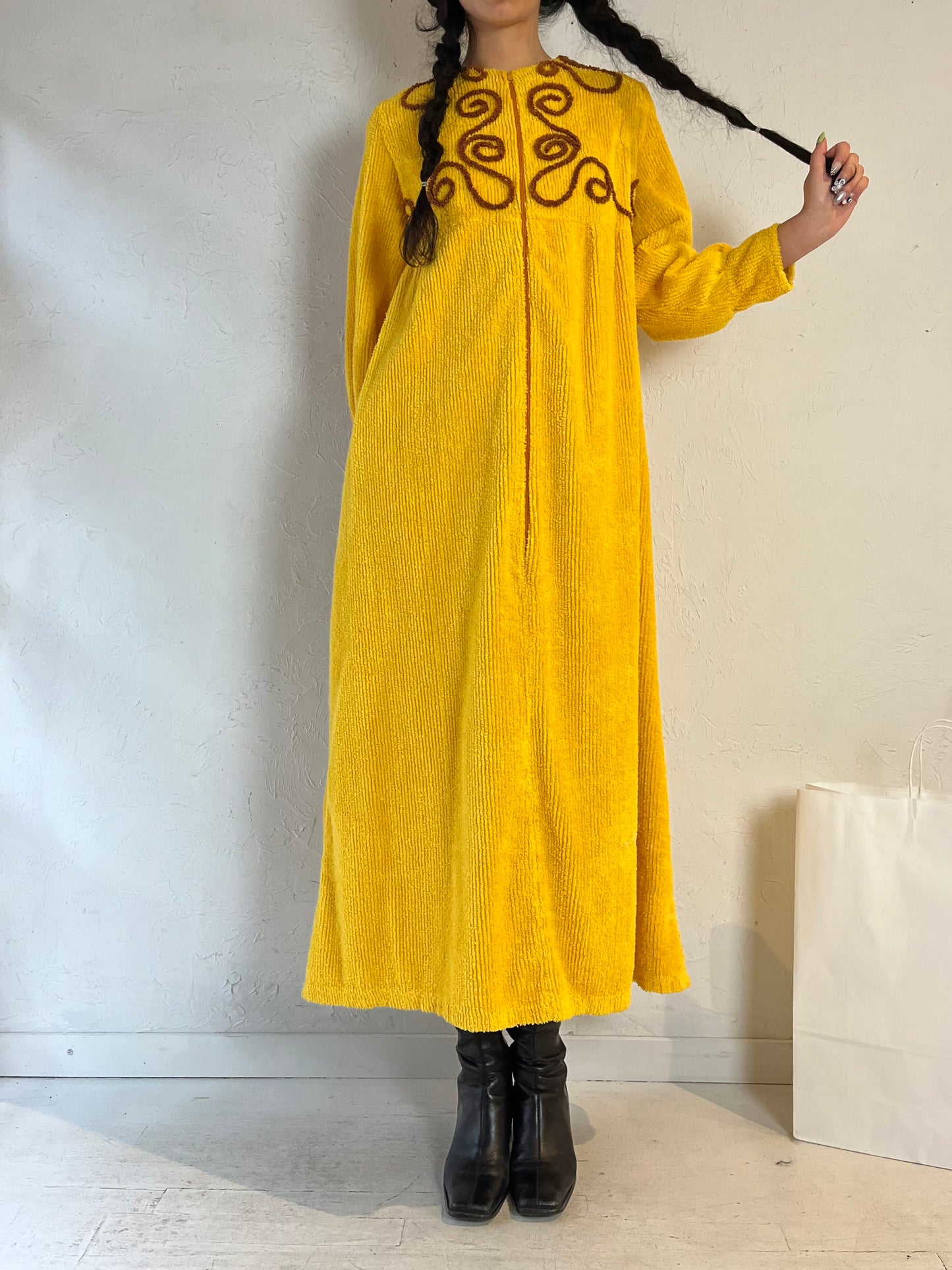 70s ‘Everwear’ Chenille Yellow Dress / Medium