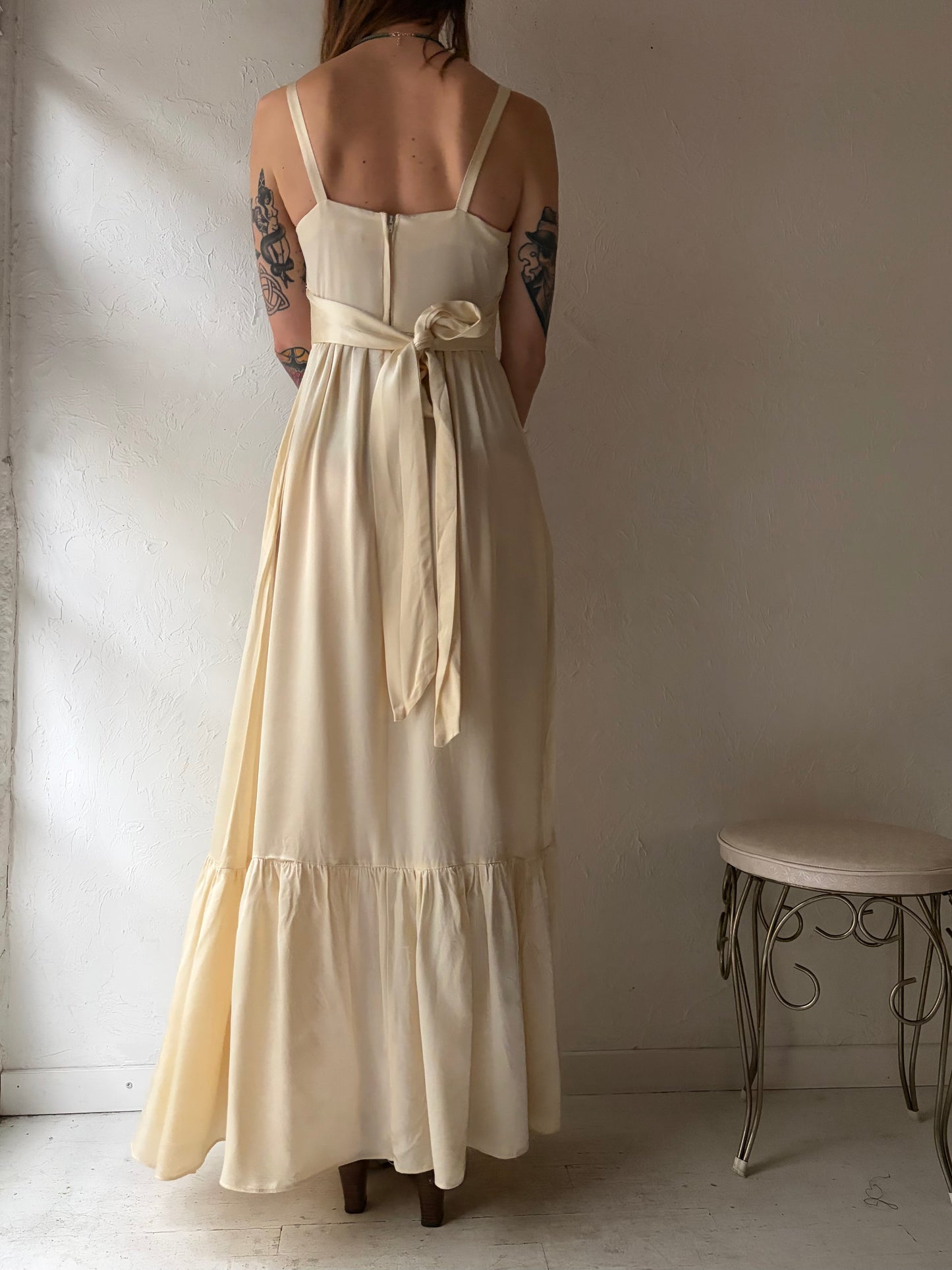 70s Cream Silky Dress / Small