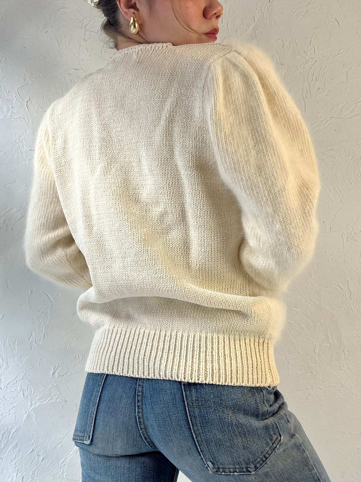 90s ‘Eugenia’ Cream Rhinestone Sweater / Medium